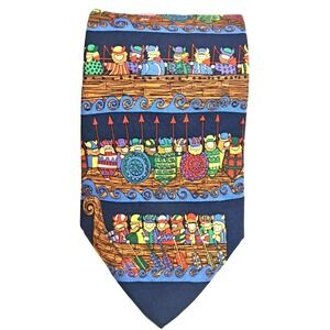Vtg Alynn Neckwear 100% Silk Tie "Viking Crew" Men's Novelty Necktie Korea